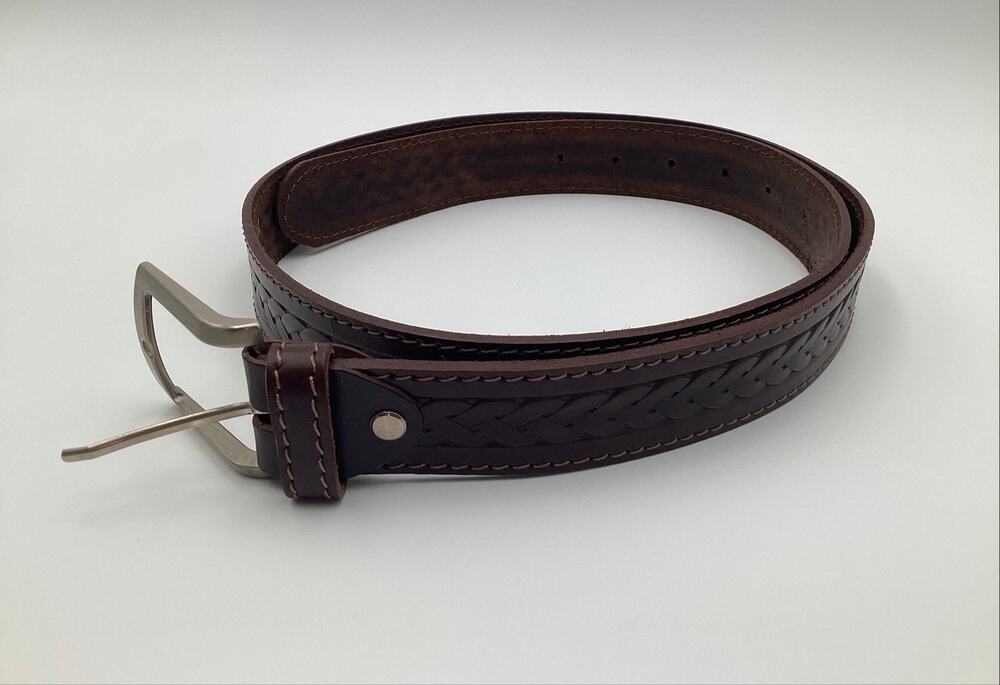 Vintage Italian Genuine Leather Belt Dark Brown Tooled Braided Embossed 105/120